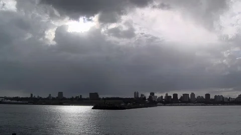Dramatic Sky and City Silhouette in Mar del Plata, Argentina Stock Footage 157620122