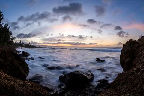 Dramatic sky and clouds over hawaii ocean sunset Stock Photos