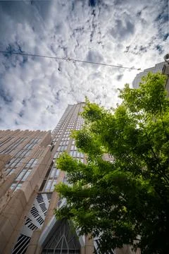 Dramatic sky and gothic buildings with steampunk vibe in Charlotte, NC Фото