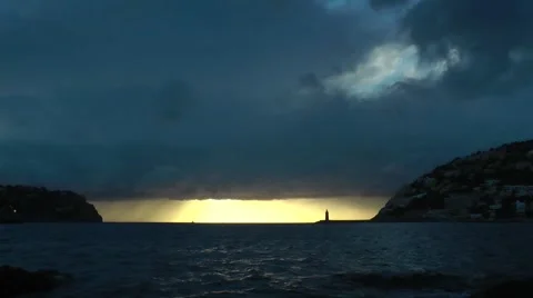 Dramatic sky and sunset, Port d´Andratx, Mallorca Majorca Stock Footage 48581540