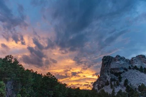 A dramatic Sky Behind Mount Rushmore Stock Photos