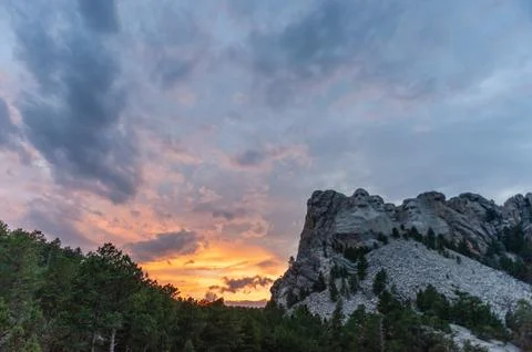 A dramatic Sky Behind Mount Rushmore Stock Photos