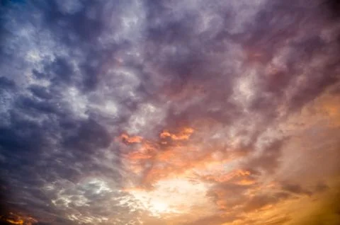 Dramatic Sky with Clouds at Sunset or Sunrise Background, HDR Stock Photos