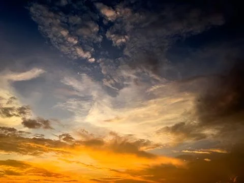 Dramatic Sky with Clouds at Sunset 스톡 사진