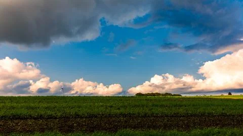 Dramatic Sky in german landscape at the evening Stock Photos