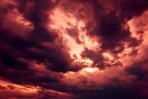 Dramatic sky with imressive illumination, before storm Stock Photos