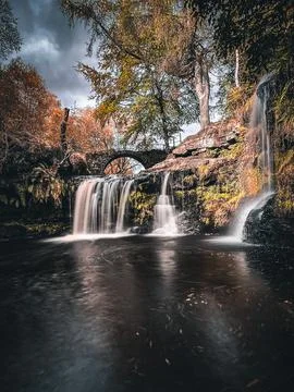 Dramatic Sky at Lumb Hole Waterfall Stock Photos