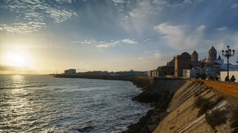 Dramatic Sky Over Cadiz Skyline Spain Time Lapse Stock Footage 87107155