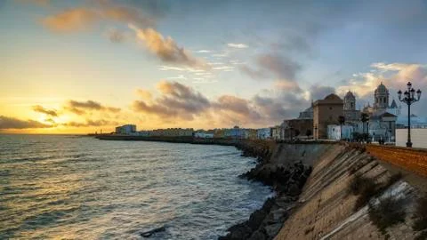 Dramatic Sky Over Cadiz Skyline Spain Stock Photos