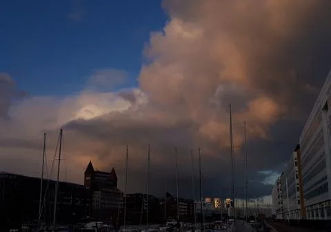 Dramatic sky over the city Stock Photos