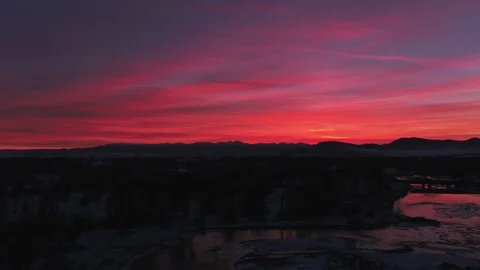 Dramatic sky over the frozen landscape during sunset Stock Footage 91983675