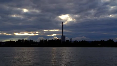 Dramatic sky over industrial plant Voest in Linz Stock Footage 147024222