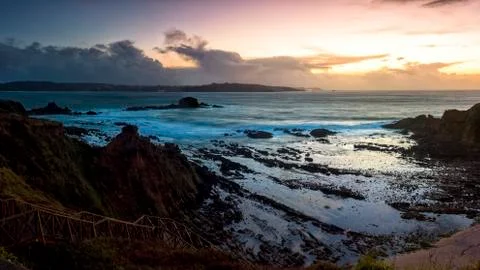 Dramatic Sky over Miranda Islands at the Mouth of Ares Estuary La Coruna Gali Stock Photos