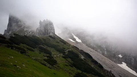 Dramatic sky over mountain ridge, floating clouds, time lapse Stock Footage 90410625