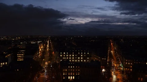 Dramatic sky over Paris at dusk. Stock Footage 124783544