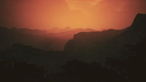 Dramatic sky over rocky mountains at sunset Stock Illustration