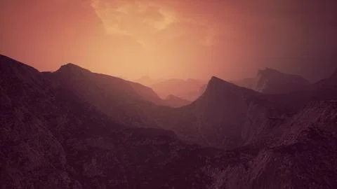 Dramatic sky over rocky mountains at sunset Stock Illustration