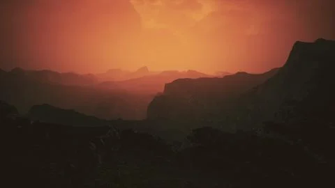 Dramatic sky over rocky mountains at sunset Stock Illustration