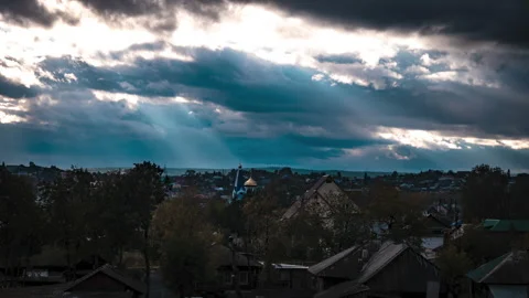 Dramatic sky over the Russian village Stock Footage 160969363
