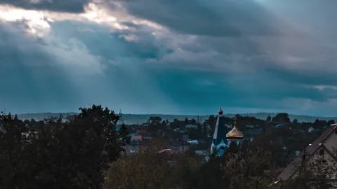 Dramatic sky over the Russian village Stock Footage 226788197