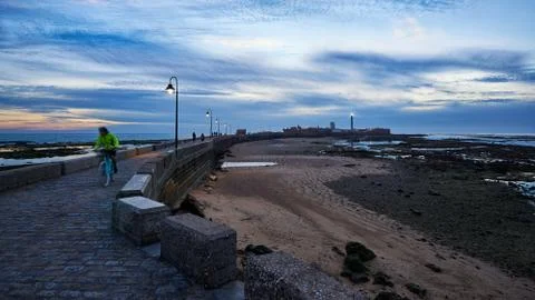 Dramatic Sky over Saint Sebastian Fortress Cadiz Stock Photos