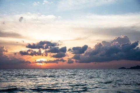 Dramatic Sky Over Sea At Sunset Stock Photos