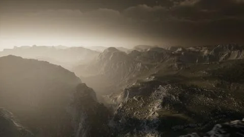 Dramatic sky over steps in a mountain. Stock Illustration