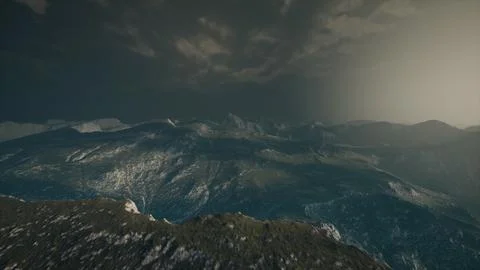 Dramatic sky over steps in a mountain. Stock Illustration