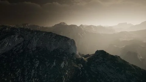 Dramatic sky over steps in a mountain. Stock Illustration