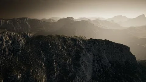 Dramatic sky over steps in a mountain. Stock Illustration