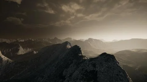 Dramatic sky over steps in a mountain. Stock Illustration