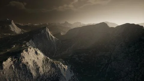 Dramatic sky over steps in a mountain. Stock Illustration