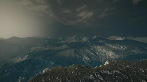 Dramatic sky over steps in a mountain. Stock Illustration