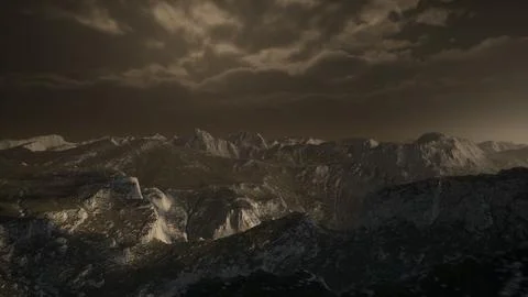 Dramatic sky over steps in a mountain. Stock Illustration