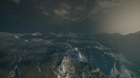 Dramatic sky over steps in a mountain. Stock Illustration