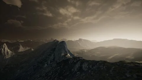 Dramatic sky over steps in a mountain. Stock Illustration