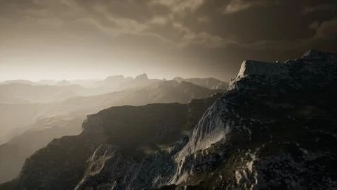 Dramatic sky over steps in a mountain. Stock Illustration