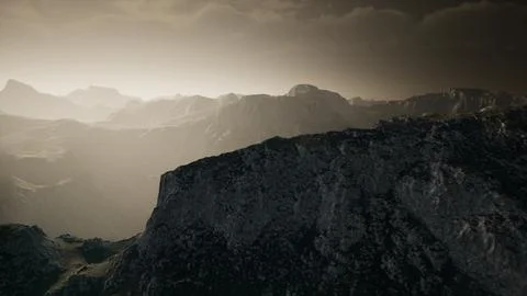 Dramatic sky over steps in a mountain. Stock Illustration