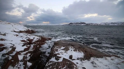 Dramatic sky over the stormy sea in the north Stock Footage 82228454