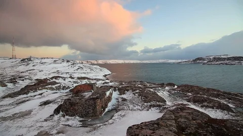 Dramatic sky over the stormy sea in the north Vídeo Stock 82228823