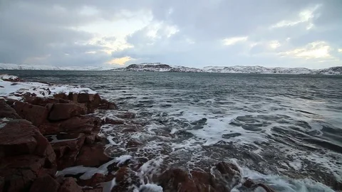 Dramatic sky over the stormy sea in the north Stock-Footage 84762881