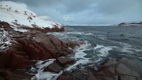 Dramatic sky over the stormy sea in the north Stock Footage 84770628