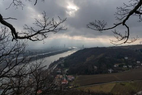 Dramatic sky over Vienna in winter as seen from Leopoldsberg Stock Photos