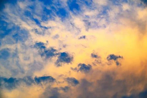 Dramatic sky scene with colorful clouds during sunrise or sunset 스톡 사진