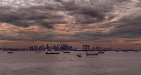 Dramatic Sky. Stormy Clouds in the Dark Sky. Moody Cloudscape. Panoramic with Stock Photos