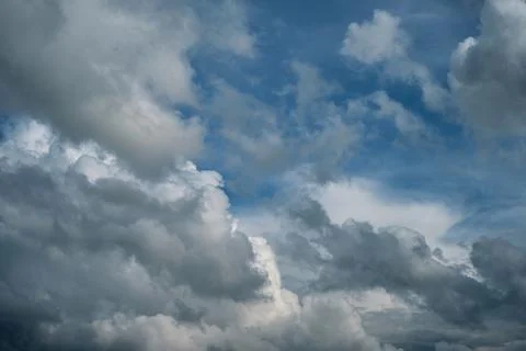 Dramatic sky with stormy clouds, thunderstorm waiting, background or wallpape Stock Photos