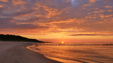 Dramatic sky at sunset over the Baltic Sea Stock Footage 88280542