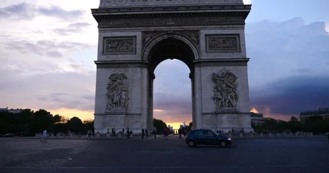 Dramatic sky at sunset over the Triumphal arch, Paris, France Stock Footage 240839978