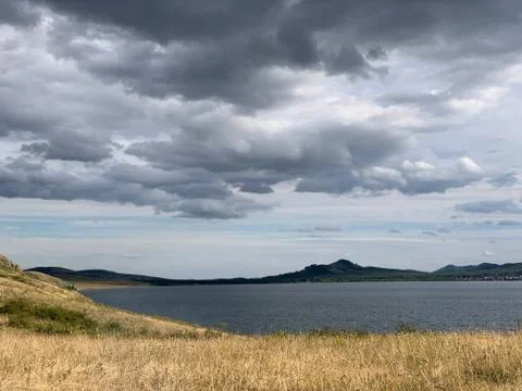 Dramatic sky. Sunset. Panoramic view. A group of clouds in the sky Stock-Fotos