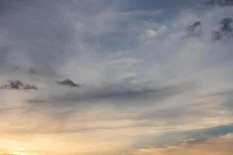 Dramatic Sky With Wispy Clouds At Sunset Stock Photos